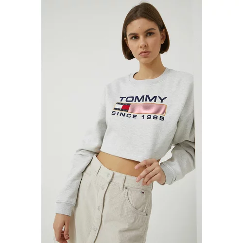 Tommy Jeans dukserica za žene, boja: siva, s aplikacijom
