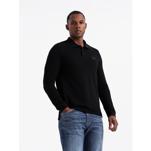 Ombre Structured men's polo longsleeve with patch - black Cene