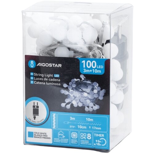 Aigostar led spoljni dekorativni lanac 100xLED/3,6W/230V/8 funkcija 10m IP44 hladno-bela Slike