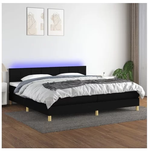 Box spring postelja z vzmetnico LED črna 200x200 cm blago