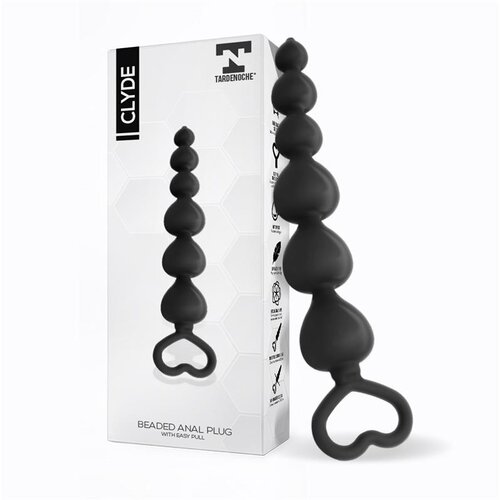 TARDENOCHE Clyde Beaded Butt Plug with Easy Pull Ring Silicone Black Cene