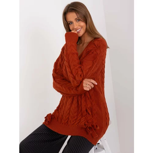 Fashion Hunters Dark orange long sweater with cables