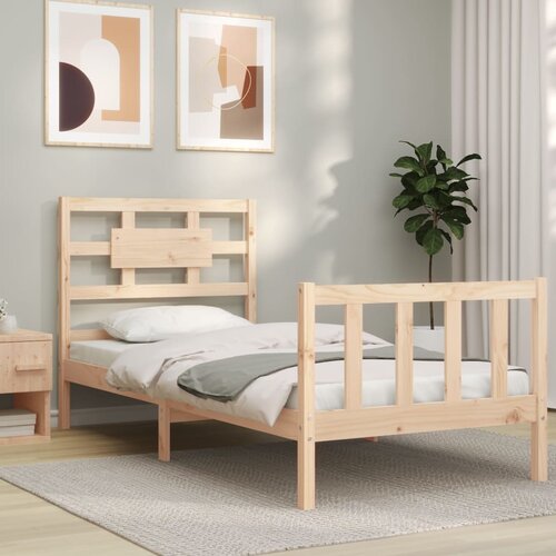 The Living Store Posteljni okvir z vzglavjem 90x200 cm trden les - Posteljni Okvir, (21529587) Slike
