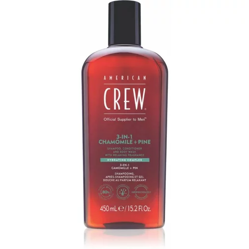American Crew 3 in 1 Chamimile + Pine 3 v 1 šampon, balzam in gel za prhanje za moške 450 ml