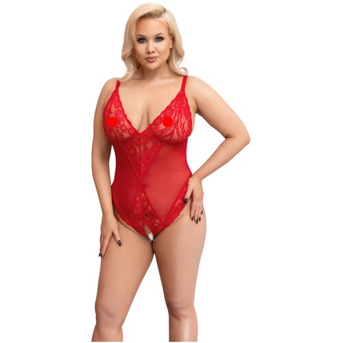 Cottelli Curves - prosojno čipkasto bodi - rdeča - 3XL Cene