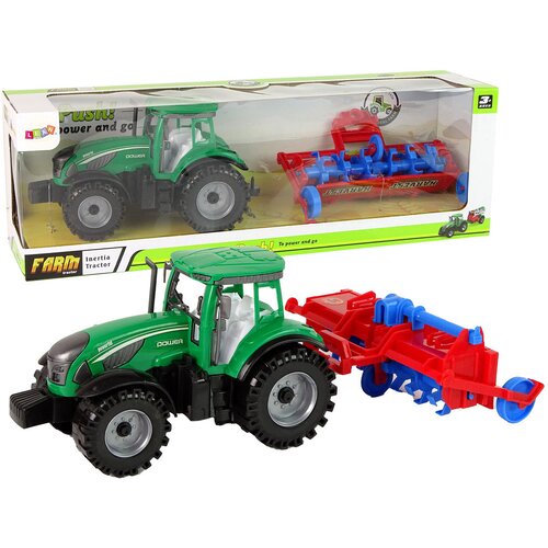 Traktor za igru sa poljoprivrednim priključkom - zeleno/crveno/plavi Slike