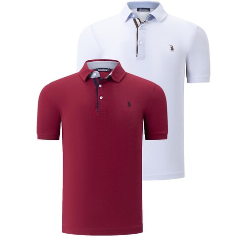 Dewberry DUAL SET T8582 MENS T-SHIRT-WHITE-BURGUNDY Slike