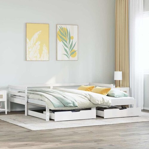 vidaXL Izvlečna dnevna postelja s predali brez vzmetnice bela 80x200cm Cene