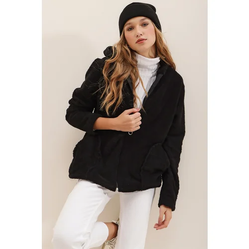 Trend Alaçatı Stili Sweatshirt - Black - Oversize