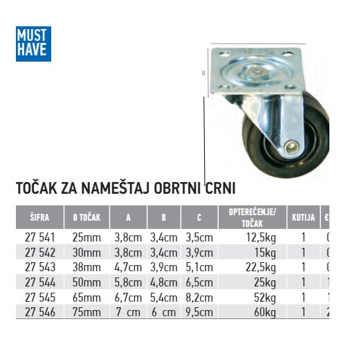 FF_Group FF tocak obrtni crni 50mm Cene