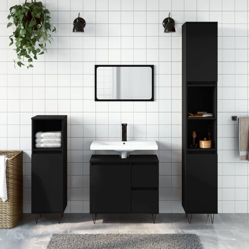 The Living Store Kopalni&amp;scaron;ka omarica črna 65x33x60 cm inženirski les - Kopalni&amp;scaron;ka Omarica, (21436894) Slike
