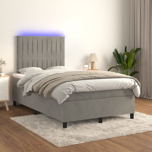 The Living Store Box spring postelja z vzmetnico LED svetlo siva 120x200cm žamet - Box Spring Postelja, (21488969) Cene