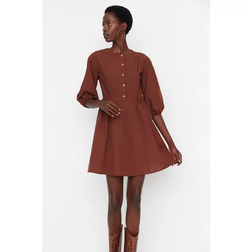Trendyol Brown Button Detailed Dress