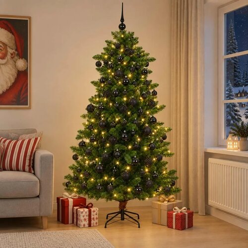  Umjetno božićno drvce s kuglicama 210 cm 300 LED lampica - 210 cm s LED-ima i crnim lopticama Cijene