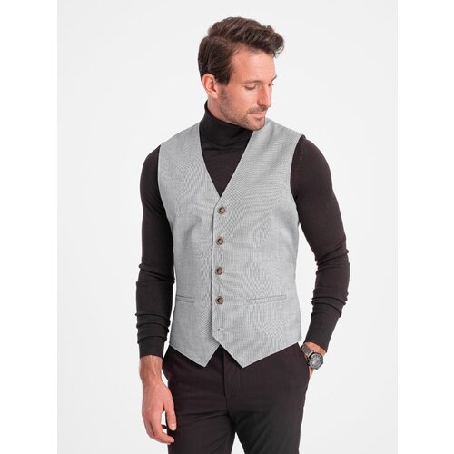 Ombre Men&amp;#039;s jacquard suit vest without lapels - light grey Slike