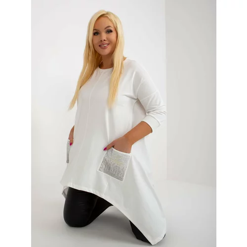 Fashionhunters Ecru asymmetrical cotton blouse larger size