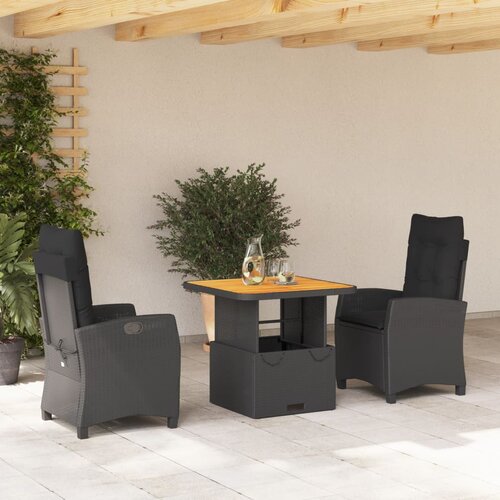  3-dijelni vrtni blagovaonski set s jastucima od poliratana crni Crna 80 cm table length Cene