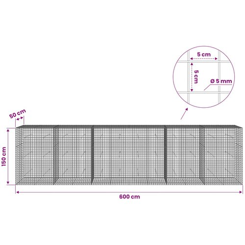  Gabion s 5 mm žicom i mrežom 5x5 cm 600x50x150 cm Slike