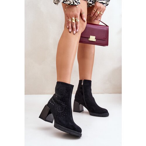 S. BARSKI Insulated Women&amp;#039;s Heeled Ankle Boots with Decoration Black D&amp;amp;A Slike