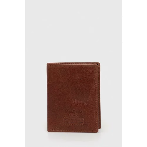 PepeJeans Usnjena denarnica Archie moška, rjava barva