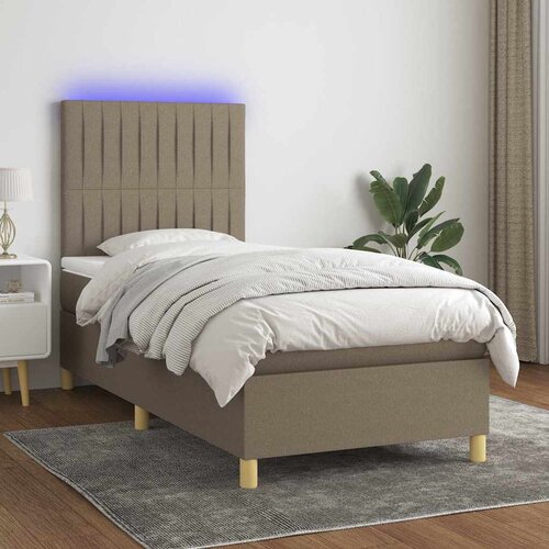  box spring s madracem LED smeđesivi 90x190 cm tkanina Cene