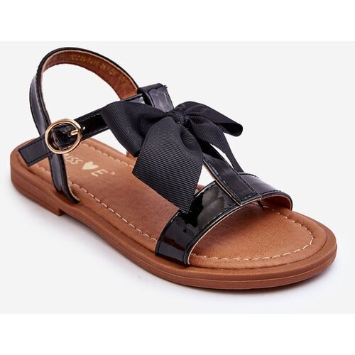 PE1 Children's Lacquered Sandals With A Bow Black Netina Slike