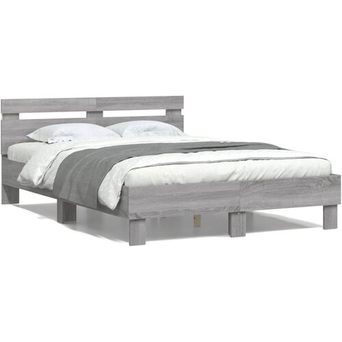 VidaXL Posteljni okvir z vzglavjem in LED siva sonoma 120x190 cm Slike