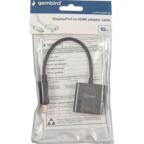Gembird A-DPM-HDMIF-08 ** DisplayPort v1 to HDMI adapter cable, black (239)(alt A-DPM-HDMIF-002) Cene