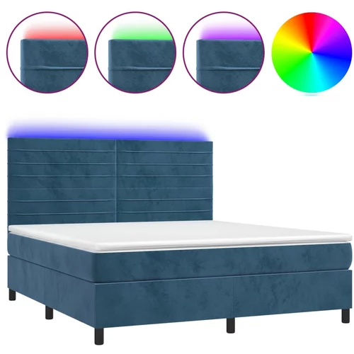 vidaXL Box spring postelja z vzmetnico LED temno modra 180x200cm žamet, (20900947)
