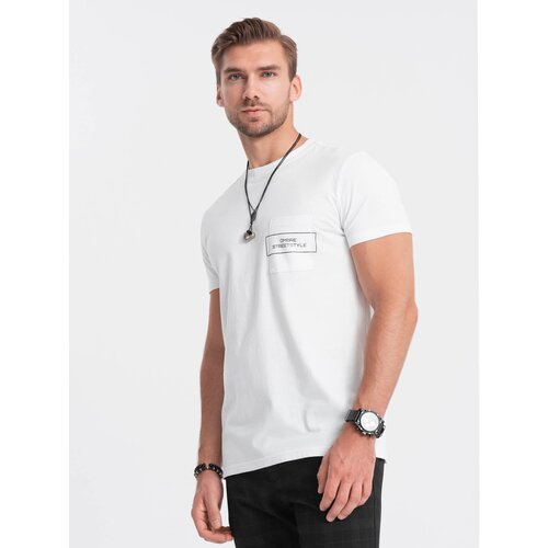 Ombre Streetstyle men&amp;#039;s pocket print cotton t-shirt - white Slike