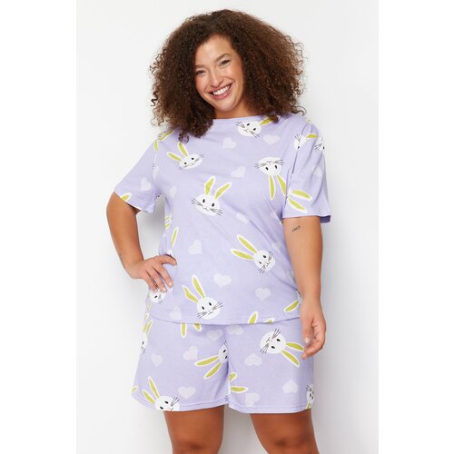 Trendyol Curve Lilac Single Jersey Knitted Plus Size Pajamas Set Cene