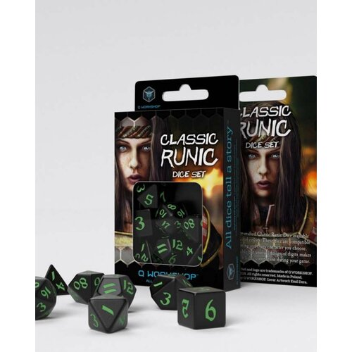 Q-Workshop kockice - classic runic black & geen - dice set (7) Slike