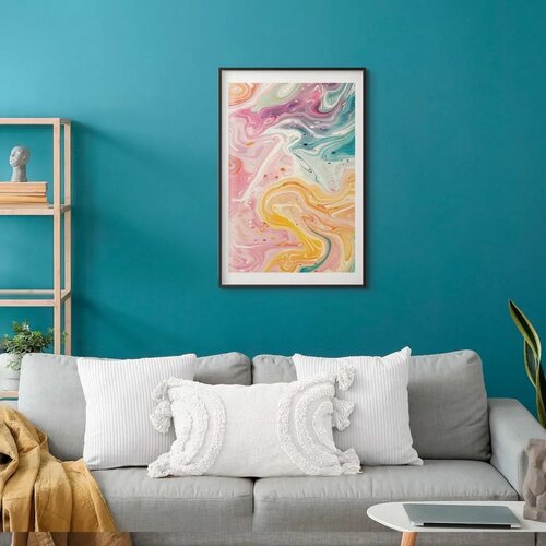 Plakat Colorful Chaos - dynamic shapes in shades of pink yellow and blue 21x30 Cene
