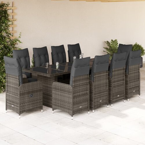 vidaXL 11-dijelni vrtni bistro set od poliratana s jastucima sivi Cijene