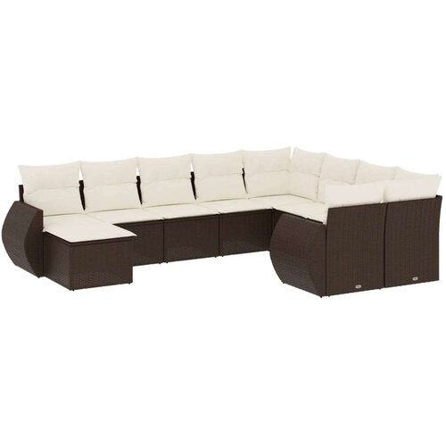 VidaXL 10-dijelni set vrtnih sofa od poliratana s jastucima smeđi Slike