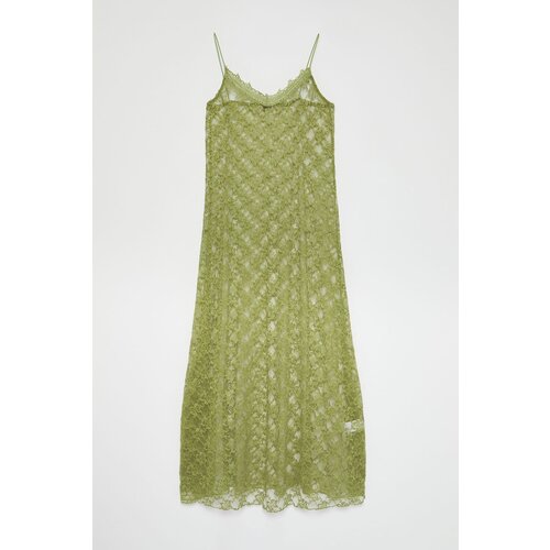 Trendyol Limited Edition Oil Green Lace Strappy A-Line Maxi Stretch Knit Dress Cene