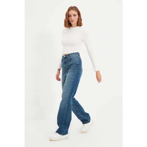 Trendyol Dark Blue Recycle High Waist 90&amp;#039;s Wide Leg Jeans Slike