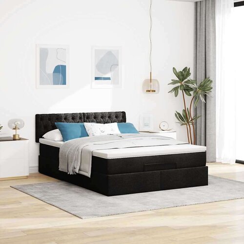vidaXL Otomanska postelja z vzmetnico črn 140x190 cm blago Cene