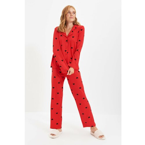 Trendyol Red Heart Pattern Knitted Pajamas Set Slike