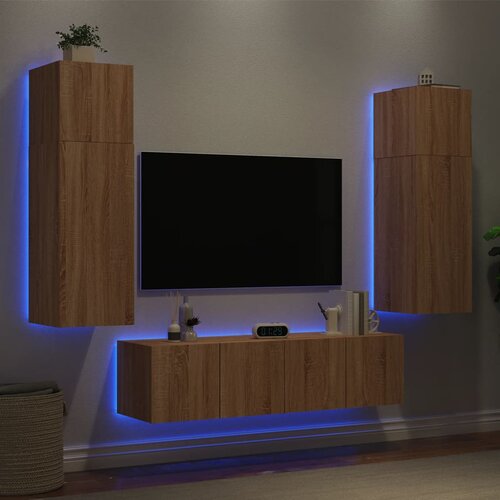  The Living Store Komplet TV omaric LED 6-delni sonoma hrast inženirski les - Stenska TV Enota, (21555472) Slike