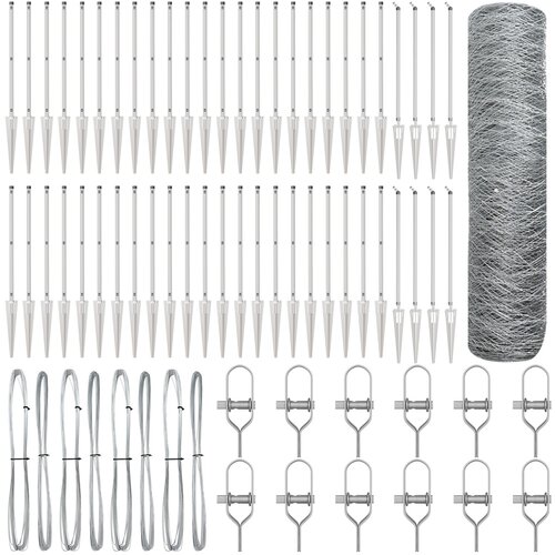 VidaXL Heksagonalna ograda 0.4x100 m Pocinčani čelik, Stupovi ograde sa &amp;scaron;iljkom 13 kom &amp;Oslash;32 mm 60 cm Pocinčani čelik Slike