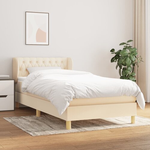 VidaXL Box spring postelja z vzmetnico krem 100x200 cm blago Slike