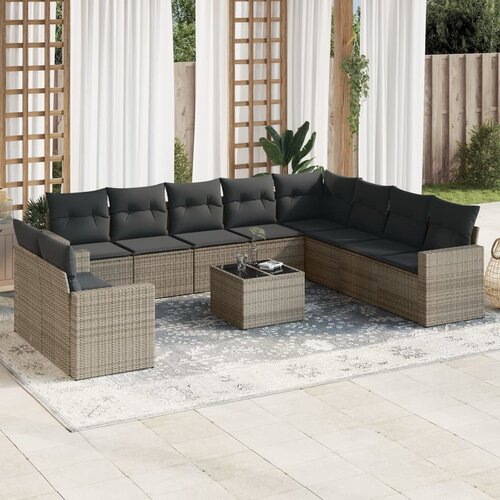 VidaXL 11-dijelni set vrtnih sofa od poliratana s jastucima sivi Slike