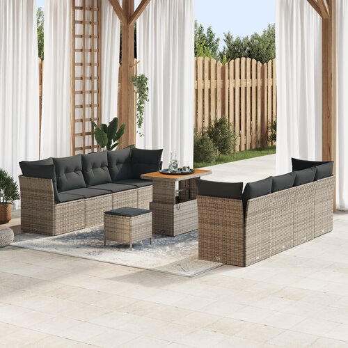 vidaXL Set od 11 komada vrtnih sofa s jastučićima sivi poliratan drvo Cijene
