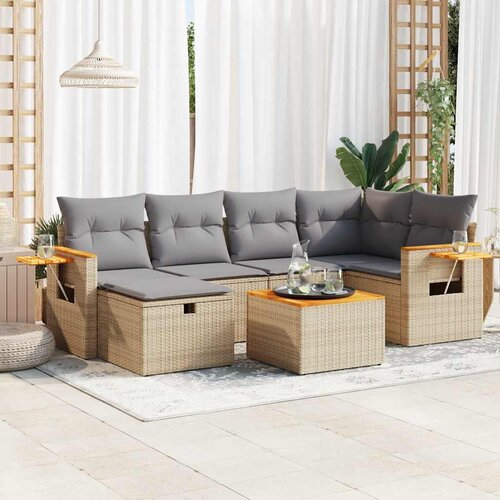 vidaXL 7-dijelni set vrtnih sofa od poliratana s jastucima bež Cijene