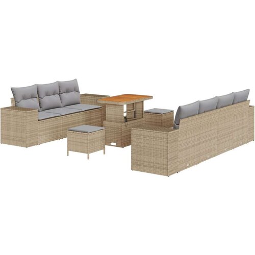  10-dijelni vrtni sofa set s jastučićima bež poli ratan akacija 3-dijelni vrtni stolni set s jastučićima bež poli ratan akacija Cene