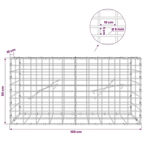  Gabion s žicom debljine 5 mm i mrežom 5x10 cm 100x10x50 cm - 10 cm 50 cm 100 cm Slike
