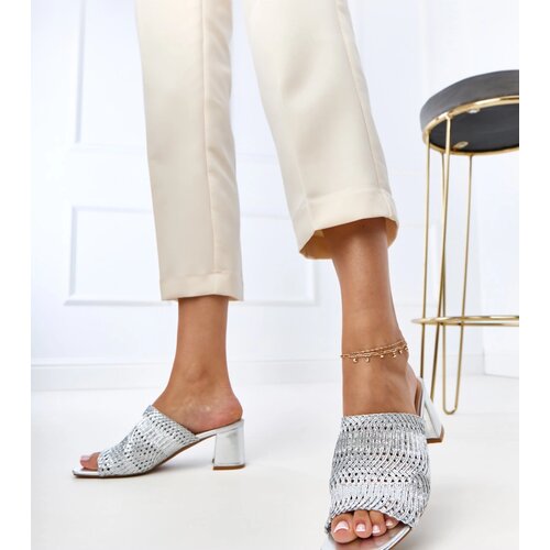 Gemre Silver block heel sandals with woven straps Gamboa Cene