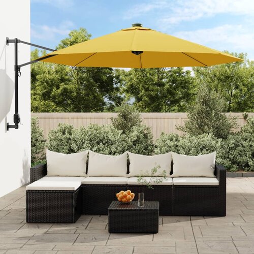 VidaXL Zidni suncobran s LED svjetlima žuti 290 cm Slike