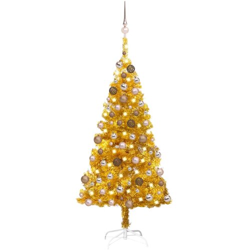 vidaXL umjetno božićno drvce LED s kuglicama zlatno 150 cm PET Cene